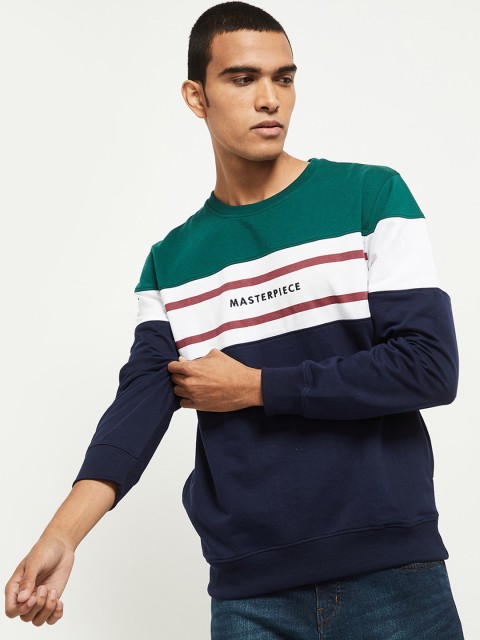 

max Men Green Colourblocked Sweatshirt