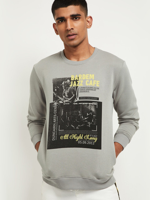 

max Men Grey Printed Sweatshirt