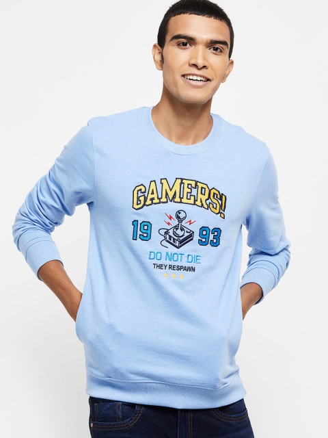 

max Men Blue Printed Cotton Sweatshirt