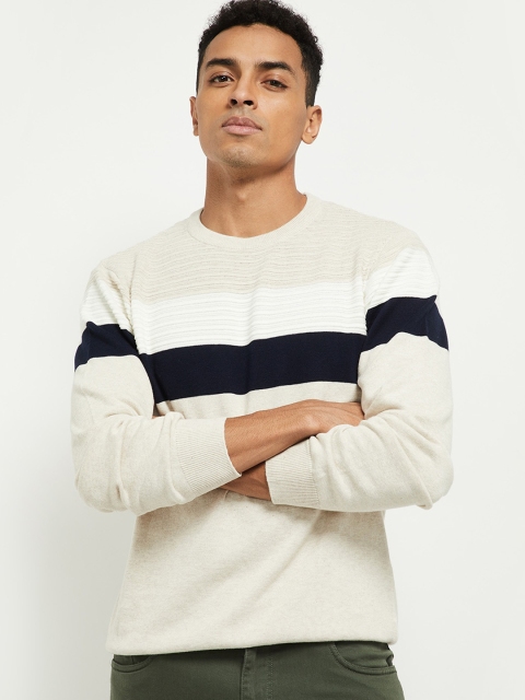 

max Men Yellow Striped Sweatshirt