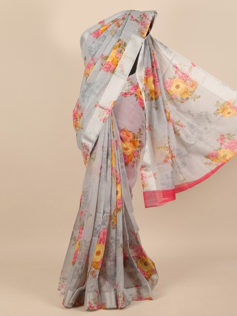 

Pothys Grey & Pink Floral Saree