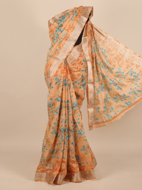 

Pothys Peach-Coloured & Turquoise Blue Floral Saree