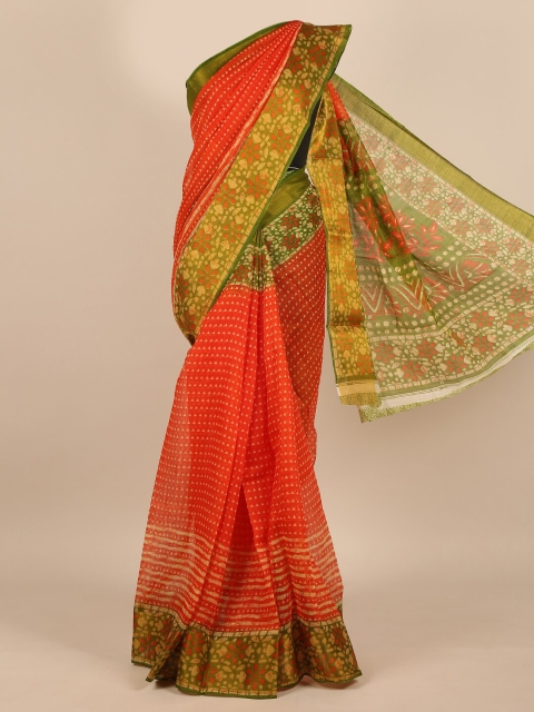 

Pothys Orange & Green Ethnic Motifs Saree