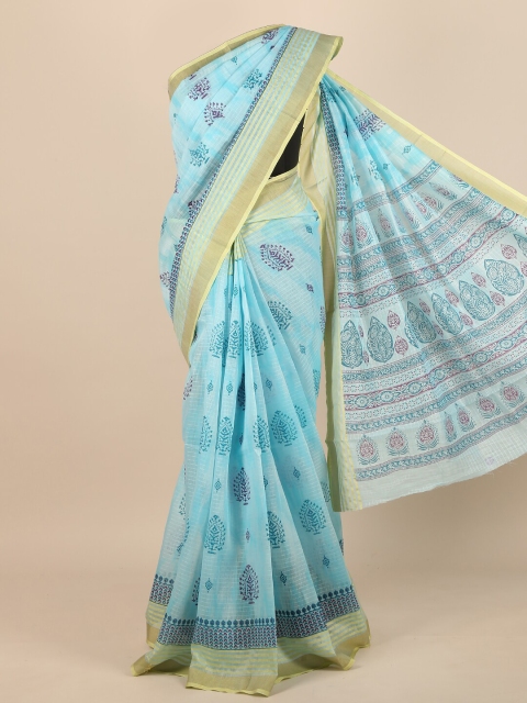 

Pothys Turquoise Blue & Beige Saree