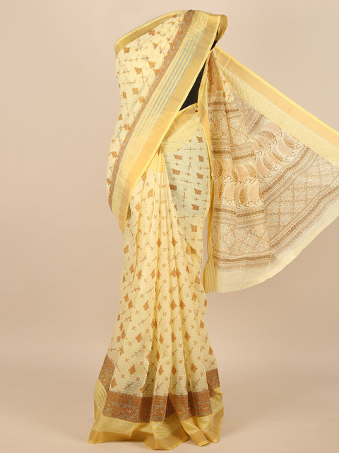

Pothys Yellow & Brown Ethnic Motifs Zari Saree