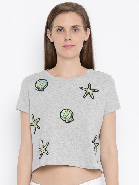 

ONLY Women Grey Melange Printed T-Shirt