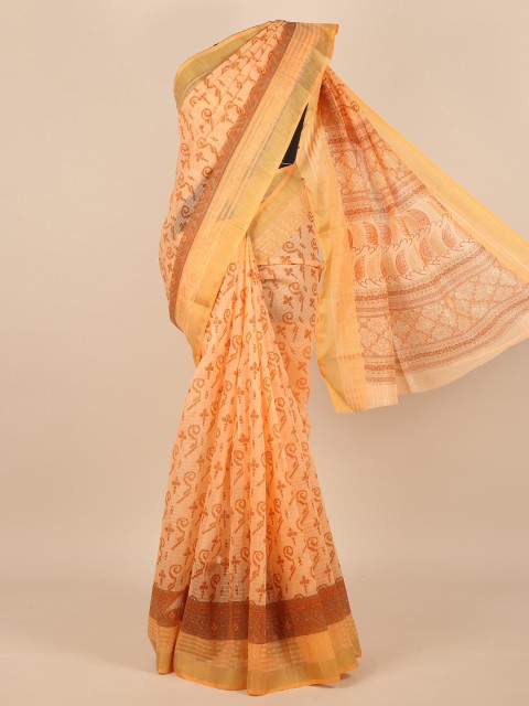 

Pothys Peach-Coloured & Red Ethnic Motifs Zari Saree