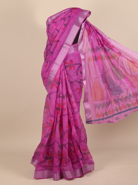 

Pothys Purple & Silver-Toned Ethnic Motifs Saree