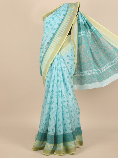 

Pothys Blue & Gold-Toned Zari Saree