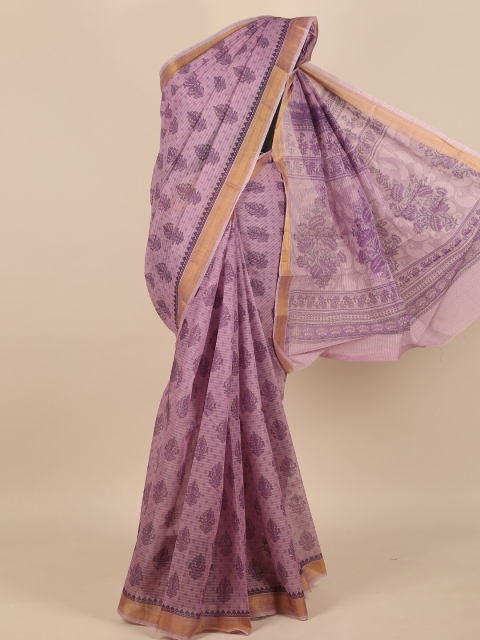 

Pothys Lavender & Gold-Toned Ethnic Motifs Saree