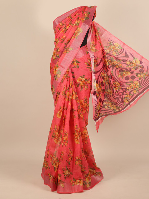 

Pothys Pink & Yellow Floral Saree