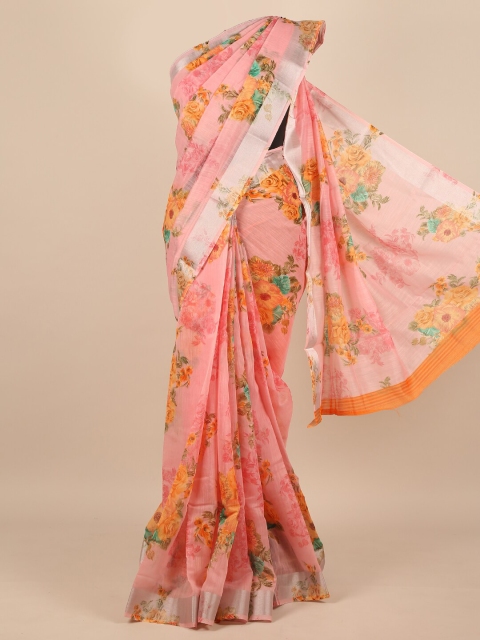 

Pothys Pink & Silver-Toned Floral Saree