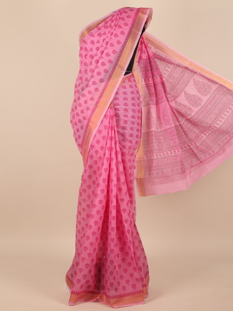 

Pothys Pink & Gold-Toned Ethnic Motifs Saree