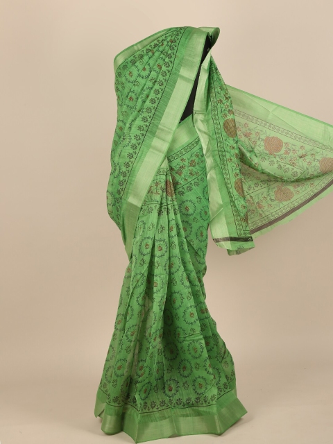 

Pothys Green & Brown Ethnic Motifs Zari Saree