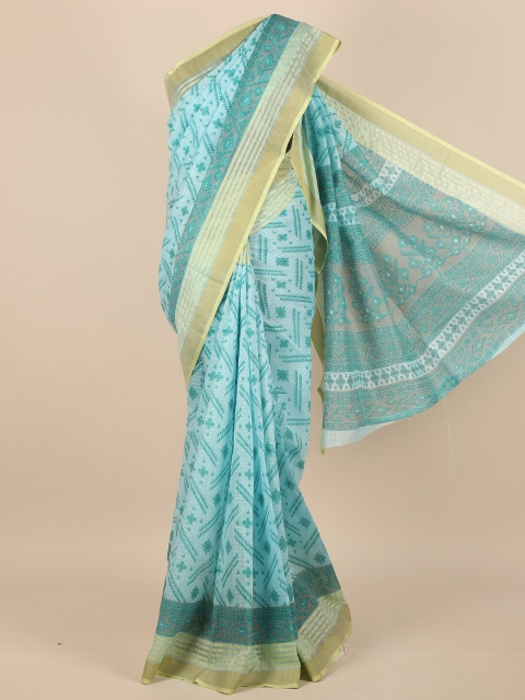 

Pothys Turquoise Blue & Yellow Saree