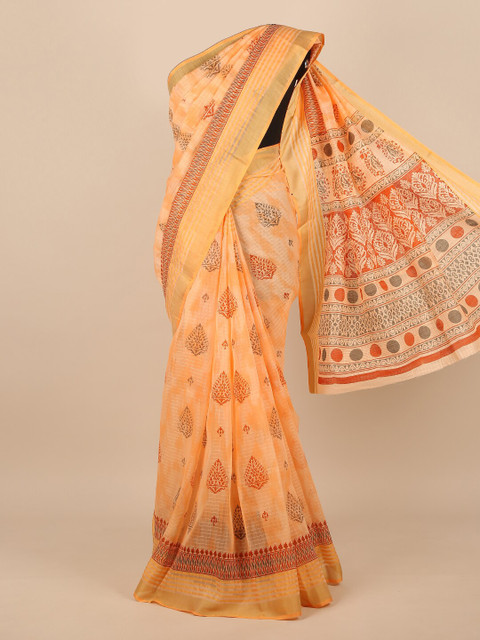 

Pothys Peach-Coloured & Grey Ethnic Motifs Saree
