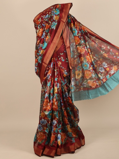 

Pothys Maroon & Turquoise Blue Floral Zari Saree
