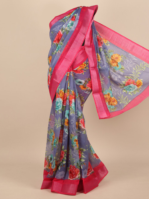 

Pothys Blue & Fuchsia Floral Zari Saree