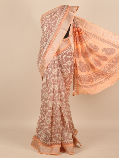 

Pothys Peach-Coloured & Beige Ethnic Motifs Saree