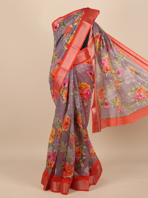 

Pothys Grey & Red Floral Saree
