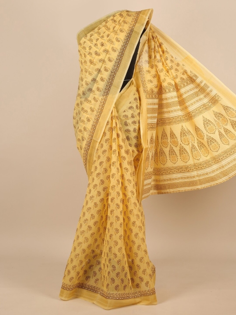 

Pothys Yellow & White Ethnic Motifs Saree