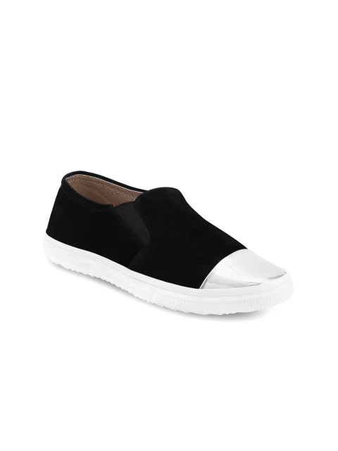 

Get Glamr Women Black Colourblock Regular Slip-On Sneakers