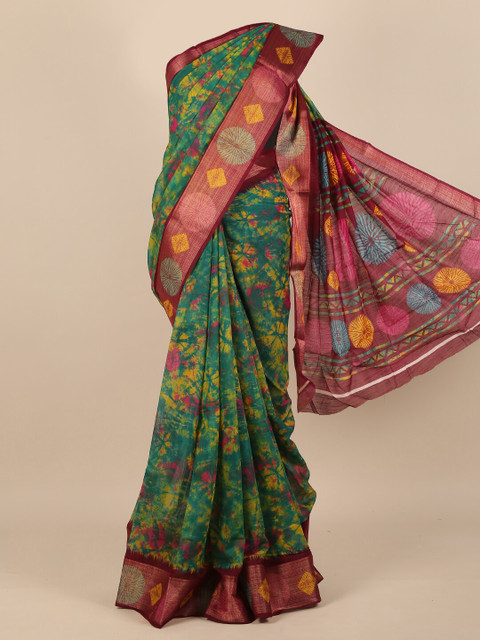 

Pothys Green & Maroon Floral Zari Saree