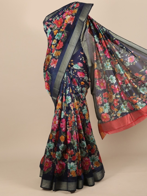 

Pothys Navy Blue & Pink Floral Saree