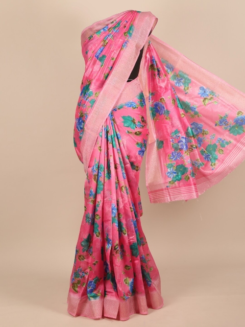 

Pothys Pink & Blue Floral Saree