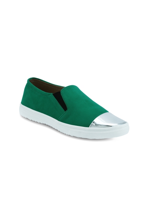 

Get Glamr Women Green Colourblock Regular Slip-On Sneakers