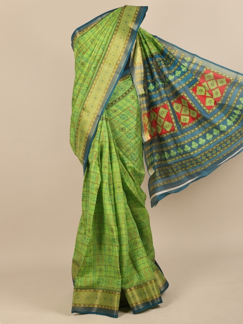 

Pothys Green & Blue Geometric Printed Saree