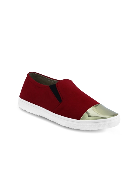 

Get Glamr Women Red Colourblock Regular Slip-On Sneakers