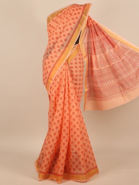 

Pothys Women Peach-Coloured Floral Printed Saree