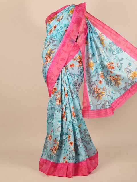 

Pothys Blue & Pink Floral Printed Saree