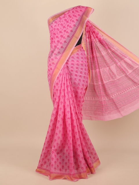 

Pothys Pink & Gold-Toned Floral Printed Saree