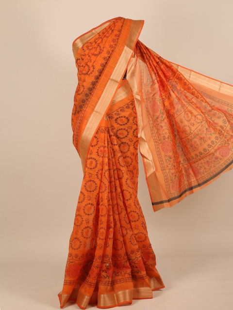 

Pothys Orange & Gold-Toned Geometric Printed Saree