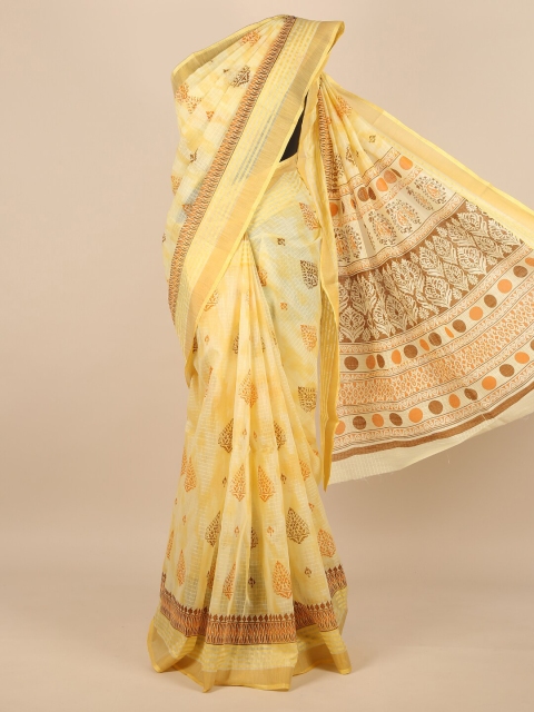 

Pothys Women Yellow Geometric Printed Cotton Blend Saree
