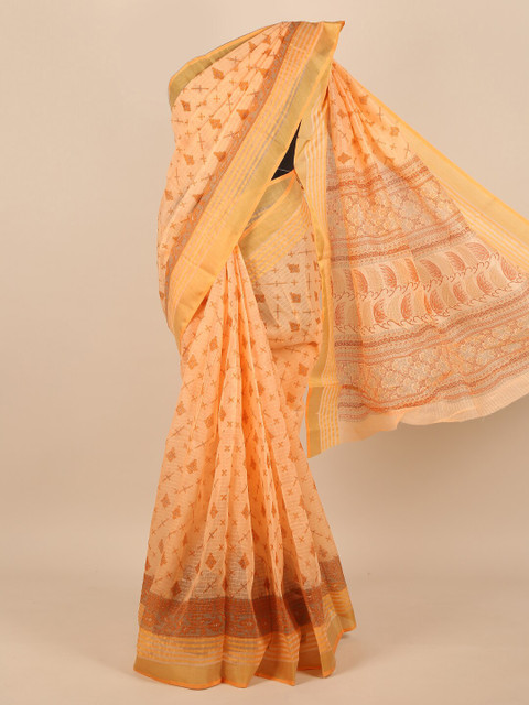 

Pothys Peach-Coloured Geometric Printed Saree