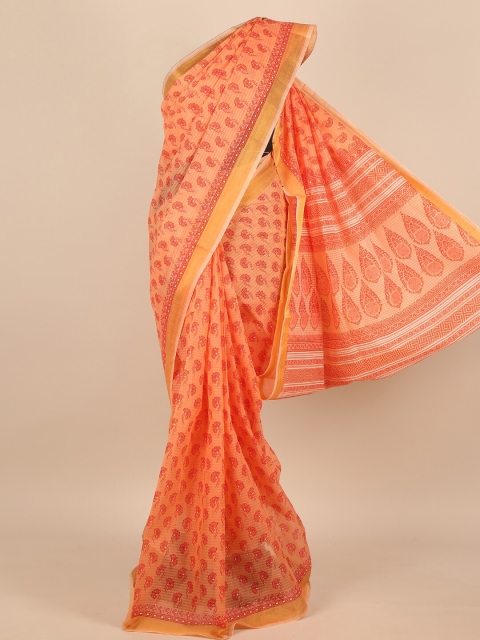 

Pothys Peach-Coloured & Red Floral Printed Saree