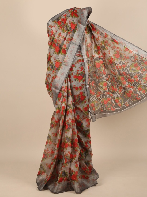 

Pothys Women Grey Floral Printed Saree