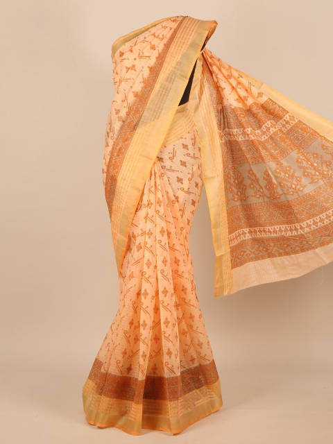 

Pothys Women Peach-Coloured Geometric Printed Saree