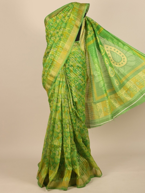 

Pothys Green & Gold-Toned Geometric Printed Saree