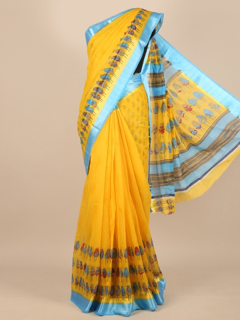 

Pothys Yellow & Blue Cotton Blend Printed Saree
