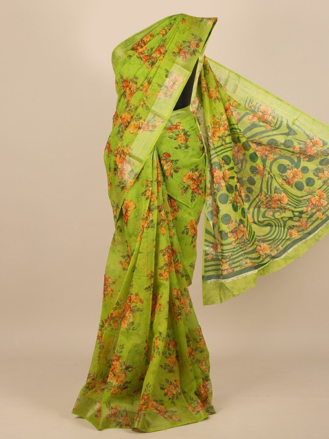 

Pothys Green Cotton Blend Floral Printed Saree