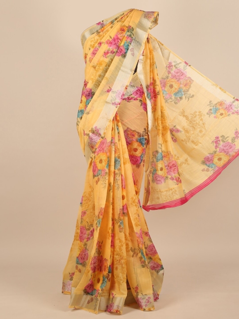 

Pothys Yellow & Pink Floral Printed Saree