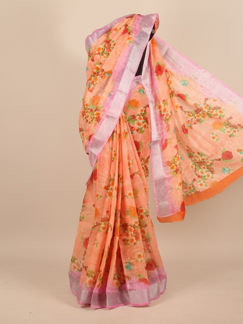 

Pothys Orange Cotton Blend Floral Printed Saree