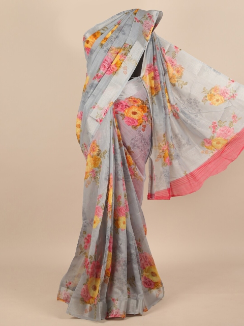 

Pothys Women Grey Cotton Blended Floral Printed Saree
