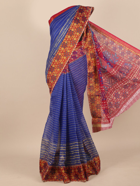 

Pothys Women Blue & Red Cotton Blended Batik Printed Saree