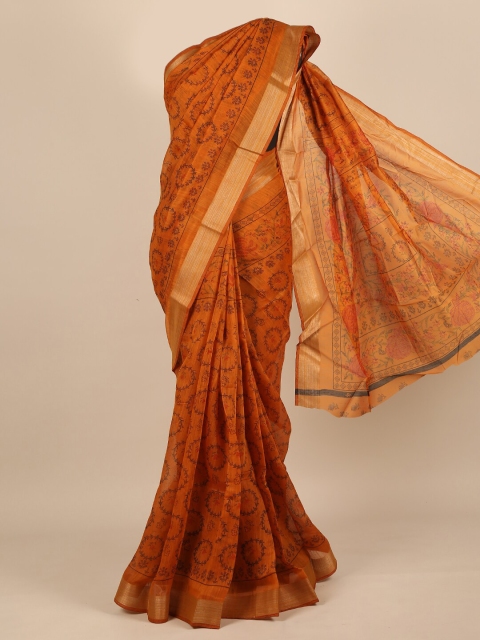 

Pothys Women Rust & Silver-Toned Geometric Printed Saree