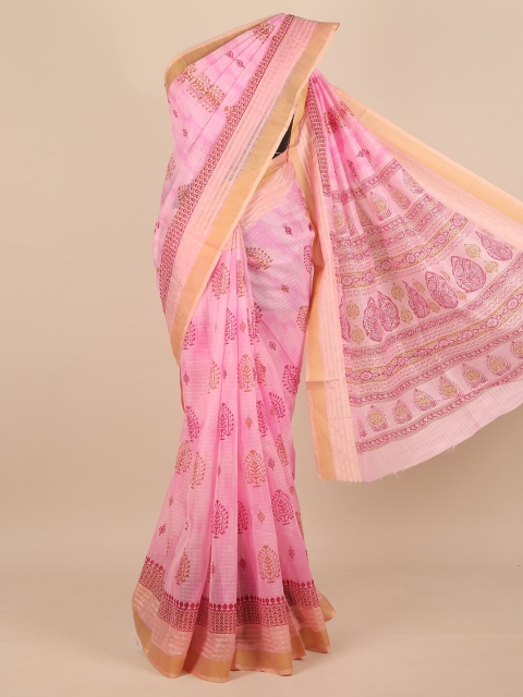 

Pothys Women Pink & Gold-Toned Geometric Printed Saree